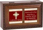 Confirmation Sponsor Faith Love Prayer Wood Finish Small Jewelry Music Box Plays How Great Thou Art