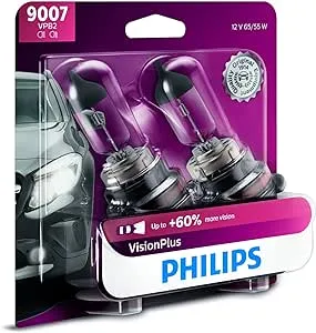 Philips 9007 VisionPlus Upgrade Headlight Bulb with up to 60% More Vision, 2 Pack - 9007VPB2 Clear