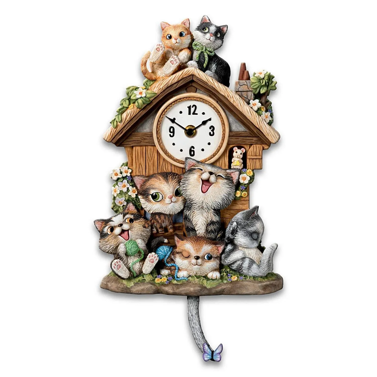 The Bradford Exchange Frolicking Felines Fully Sculpted Hand-Painted Cat-Themed Cuckoo Clock