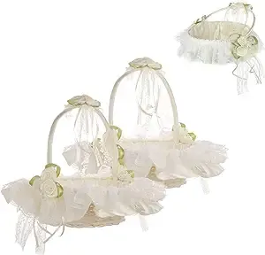 Ivory Flower Girl Baskets for Weddings Set of 2 Flower Girl Basket Decorated ...