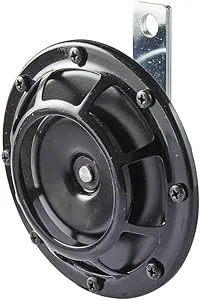 HELLA 003399061 Supertone 24V Low Tone Horn with Black Protective Grill, Single Horn