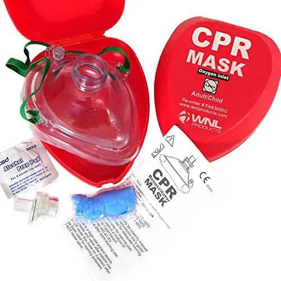 WNL Products CPR Rescue Mask, Adult/Child & Infant Pocket Resuscitator, Hard Case Kit with Belt Clip 2-Pack