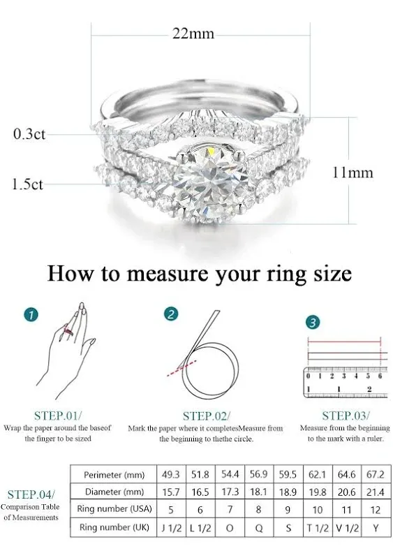 Moissanite Bridal Ring Sets for Women,3ct Round Cut D Color VVS1 Lab Created Diamond Wedding Band,S925 Sterling Silver with 18K White Gold Plated Engagement Ring Valentine's Day Gift（size 4-11）