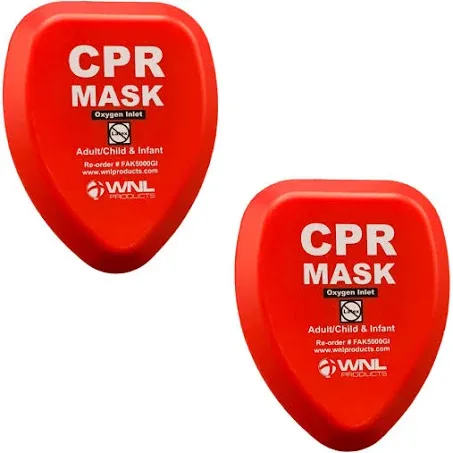 WNL Products CPR Rescue Mask, Adult/Child & Infant Pocket Resuscitator, Hard Case Kit with Belt Clip 2-Pack