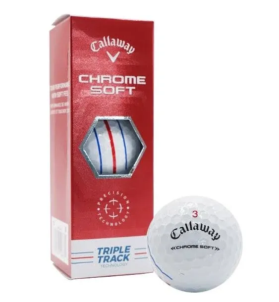 New 2024 Callaway Chrome Soft Triple Track Golf Balls - 1 Sleeve (3) - White