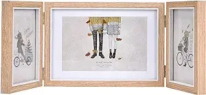 Rustic Three Picture Frame Triple Hinged Picture Frame 4x6 and 5x7 inch Foldi...