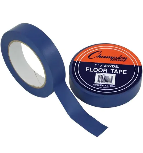 Champion Sports Vinyl Tape, 1” Wide x 36 Yards Long, Blue - Durable Floor Marking Tape for Social Distancing, School, Gyms, Restaurants - Tough Floor Tape for Heavy Foot Traffic and Equipment