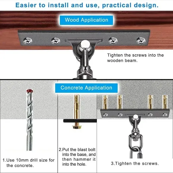 Dolibest Heavy Bag Hanger,Wall Ceiling Mount Hook with A Carabiner for Suspension Trainer, 360° Rotation Body Weight Strength Training Systems, Aerial