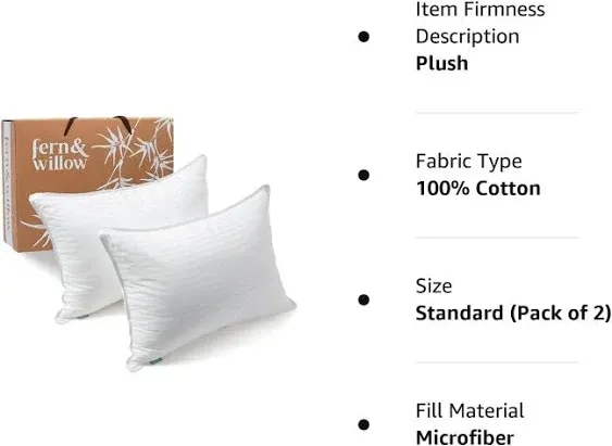 Fern & Willow Down Alternative Plush Adjustable Fill Pillow Standard 2 Pack