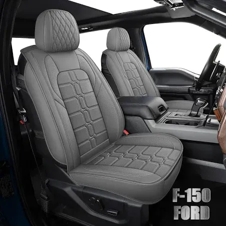 Truck Seat Covers Compatible with Ford F-150 2015-2023 XL XLT Lariat King Ranch Platinum Tremor Pickup Faux Leather Cushion Compatible with Ford F150 Crew Cab(Gray,2015-2023 Full Set)