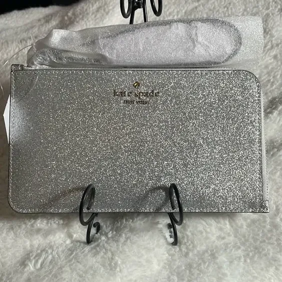 Kate Spade Lucy Glitter Medium L-Zip Wristlet (Lunar light)