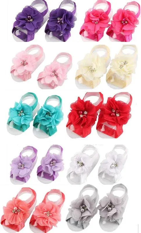 Toptim Baby Girl's Barefoot Sandals Flower for Newborn Toddlers (0-3T)