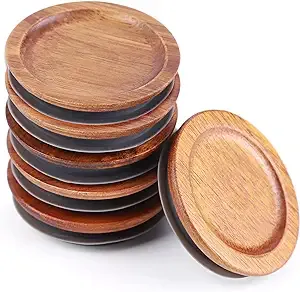 6Pack Regular Mouth Mason Jar Lids Acacia Wooden Storage Canning Jar Lids Ball Jars Wooden Lids with Airtight Silicone Seal, Brown