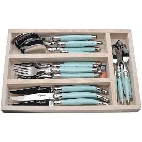 Jean Dubost Laguiole 24-Piece Everyday Flatware Set with Turquoise Handles