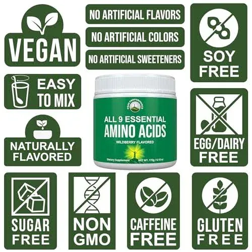 Essential Amino Acids - 1 Gram Per Serving Powder Blend of All 9 Essential Aminos (EAA) and all Branched-Chain Aminos (BCAAs) (Leucine, Isoleucine, Valine) 225 Capsules by Double Wood Supplements