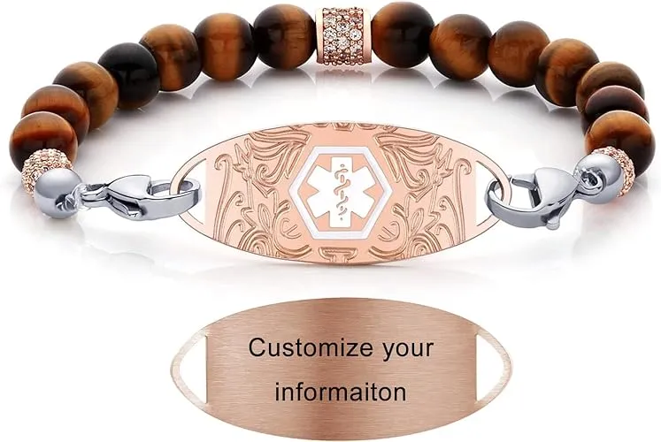 Medical Alert Bracelets for Women Men, Personalized Custom Medical ID Bracelet, 7 Chakras Beaded Emergency Medic Alert ID Bracelet, Free Engraving