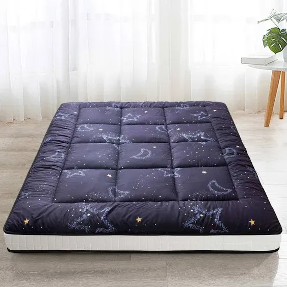 MAXYOYO Black Moon and Star Futon Mattress, Japanese Floor Mattress Quilted Bed 