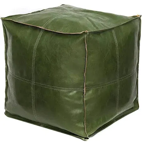 Louis Donné Pouf Ottoman Cover,Unstuffed Pouffe Ottomans, Handmade Faux PU Leather Moroccan, Footstool, 45cm Square Ottoman Foot Rest for Living Room, Floor Chair for Balcony Office Indoor, Green…