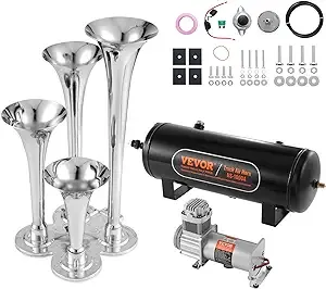 VEVOR Train Air Horn Kit,150DB 2.6 Gal , 12V 200psi with 4 Stainless Steel ...