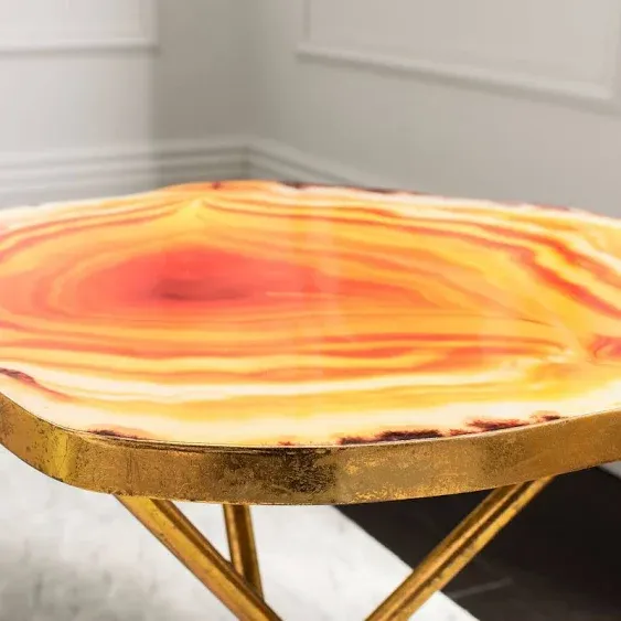 Safavieh Giselle Faux Agate Side Table - Multi Orange/Gold