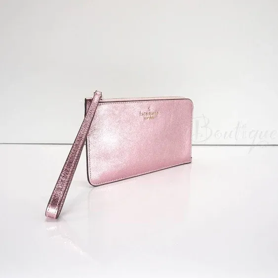 NWT New Kate Spade KE635 Lucy Medium L-Zip Wristlet Metallic Leather Pink $139