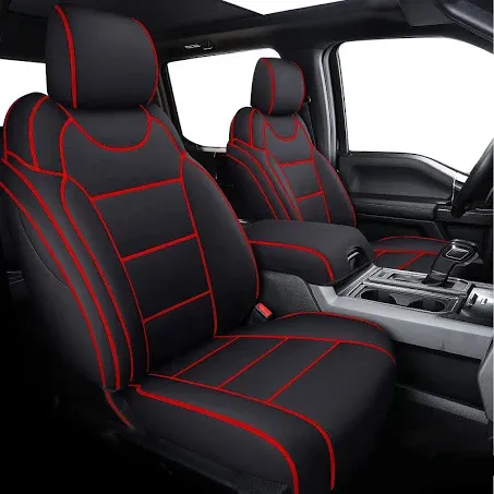 Coverado Car Seat Cover Full Set with Waterproof Neoprene, Front and Back Car Seat Protector for Trucks, Custom Fit for 2015-2023 Ford F150 Crew Cab and 2017-2023 F250 F350 F450(Red and Black)