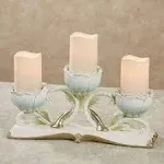 Beautiful Rose Bloom Floral Tabletop Candelabra Aqua Blue