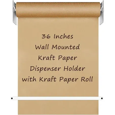 Yeaqee 36 Inches Wall Mounted Kraft Paper Dispenser Holder with Kraft Paper Roll White Hanging Butcher Paper Roll Dispenser and Cutter for DIY Drawing Note Taking Artwork Display Wrapping to Do List