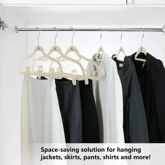 Velvet Clips, 20 Pack, Durable Non- Breaking Material, Matching Hangers of Our Brand and Your existing Velvet Hanger, Suitable to Hang Many Types of Clothes. (Ivory)