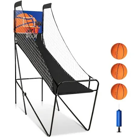 Giantex Foldable Electronic Arcade Basketball Game, with Electronic Scorer, Buzzer, 3 Basketballs, Pump, Indoor Single Shot Basketball Game for Adults, Kids