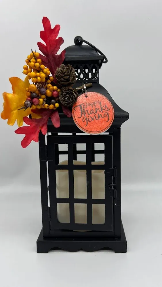 Gerson 2 Lighted Metal Thanksgiving Lanterns with Candle