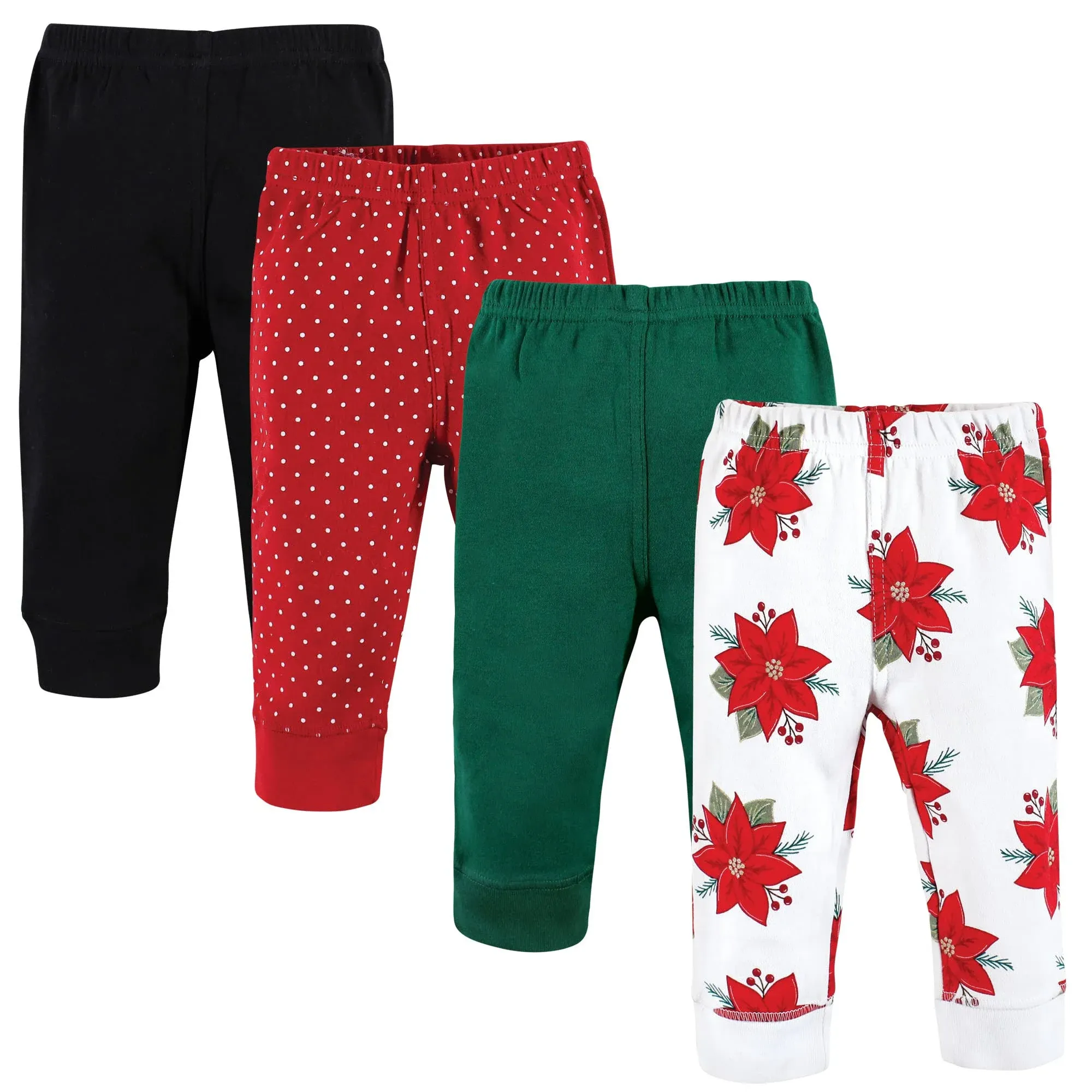 Hudson Baby Infant Girl Cotton Pants and Leggings, Poinsettia