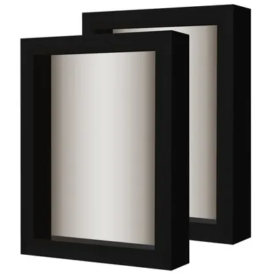 Americanflat Shadow Box Frame in Black with Soft Linen Back - Composite Wood Frame with Shatter Resistant Glass for Wall and Tabletop - 2 Pack