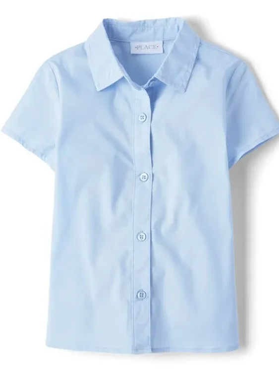 Children&#039;s Place Girls Size 16 XXL Button Down Cap Sleeve Shirt  light blue