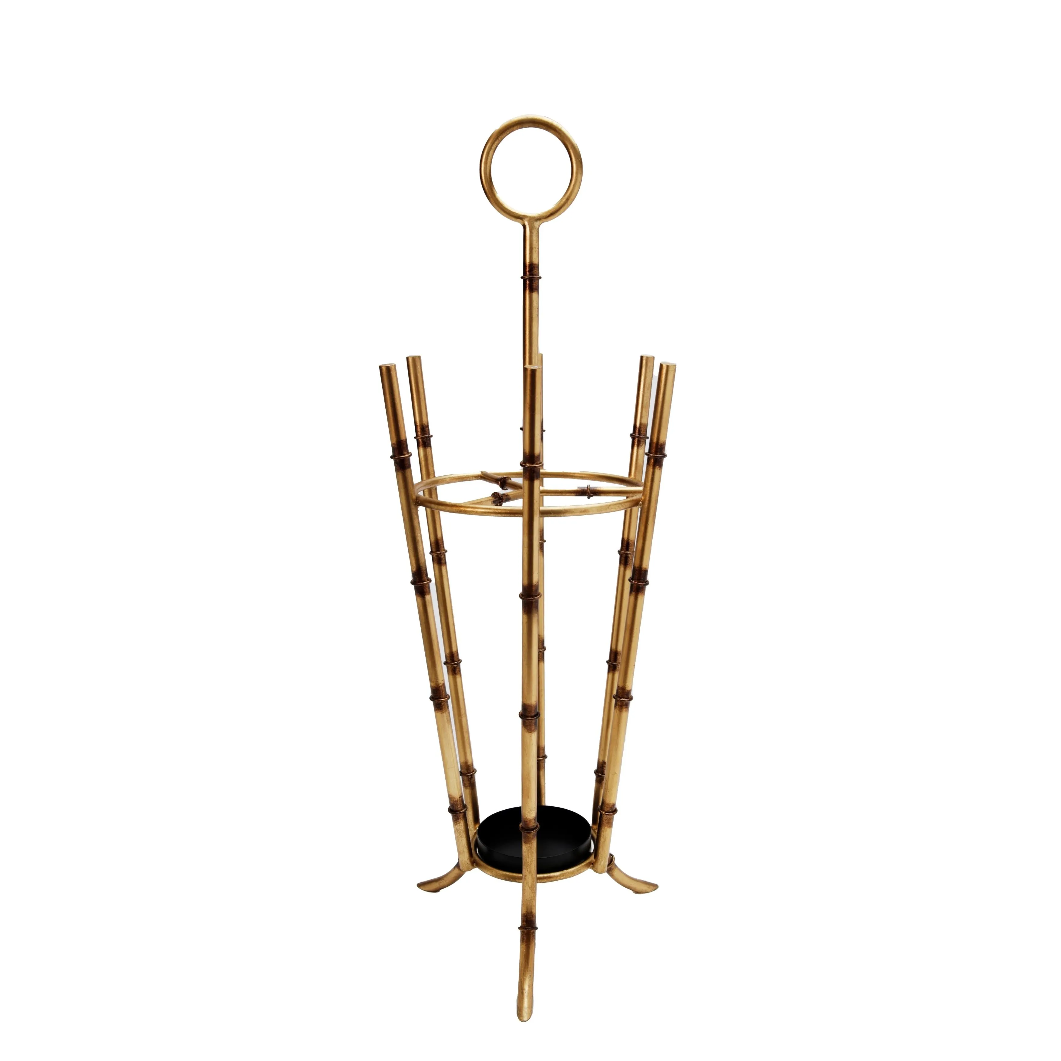 Antique Gold Iron Bamboo Umbrella Stand Angled - 12.5x12.5x35