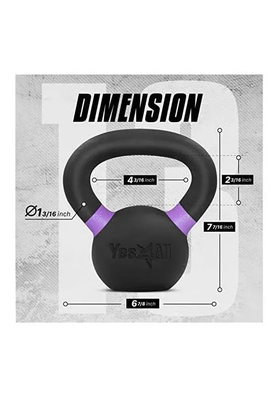 Yes4All Powder Coated Cast Iron Kettlebell Strength Training Kettlebells Weight Set for Full Body Workout, Home Gym