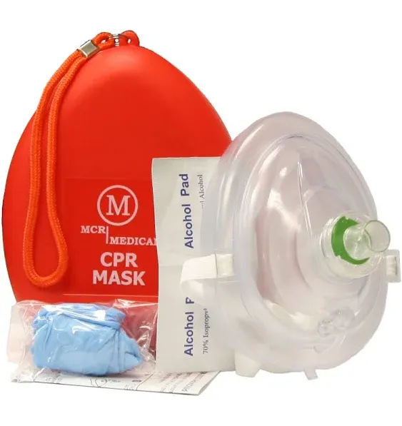 MCR Medical Pack of 5 CPR Rescue Mask, Adult/Child Pocket Resuscitators, Hard Case with Wrist Strap