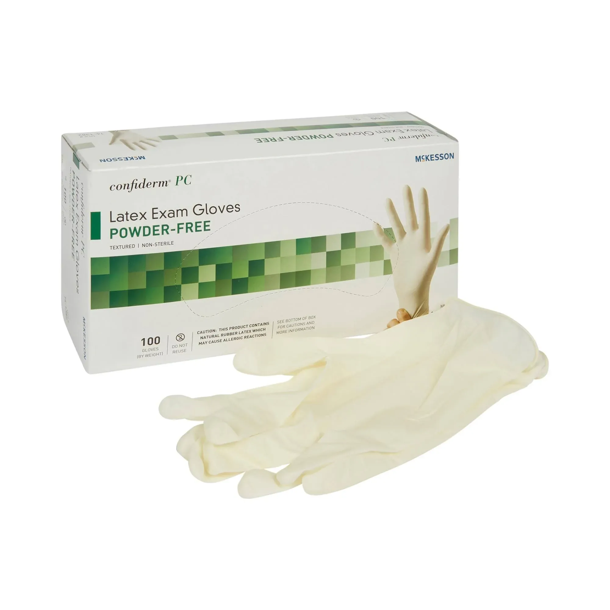 McKesson Confiderm - Guantes de examen de látex de PC, sin polvo, ambidiestros, texturizados, no estériles, marfil, tamaño mediano, 100 unidades, 1 caja