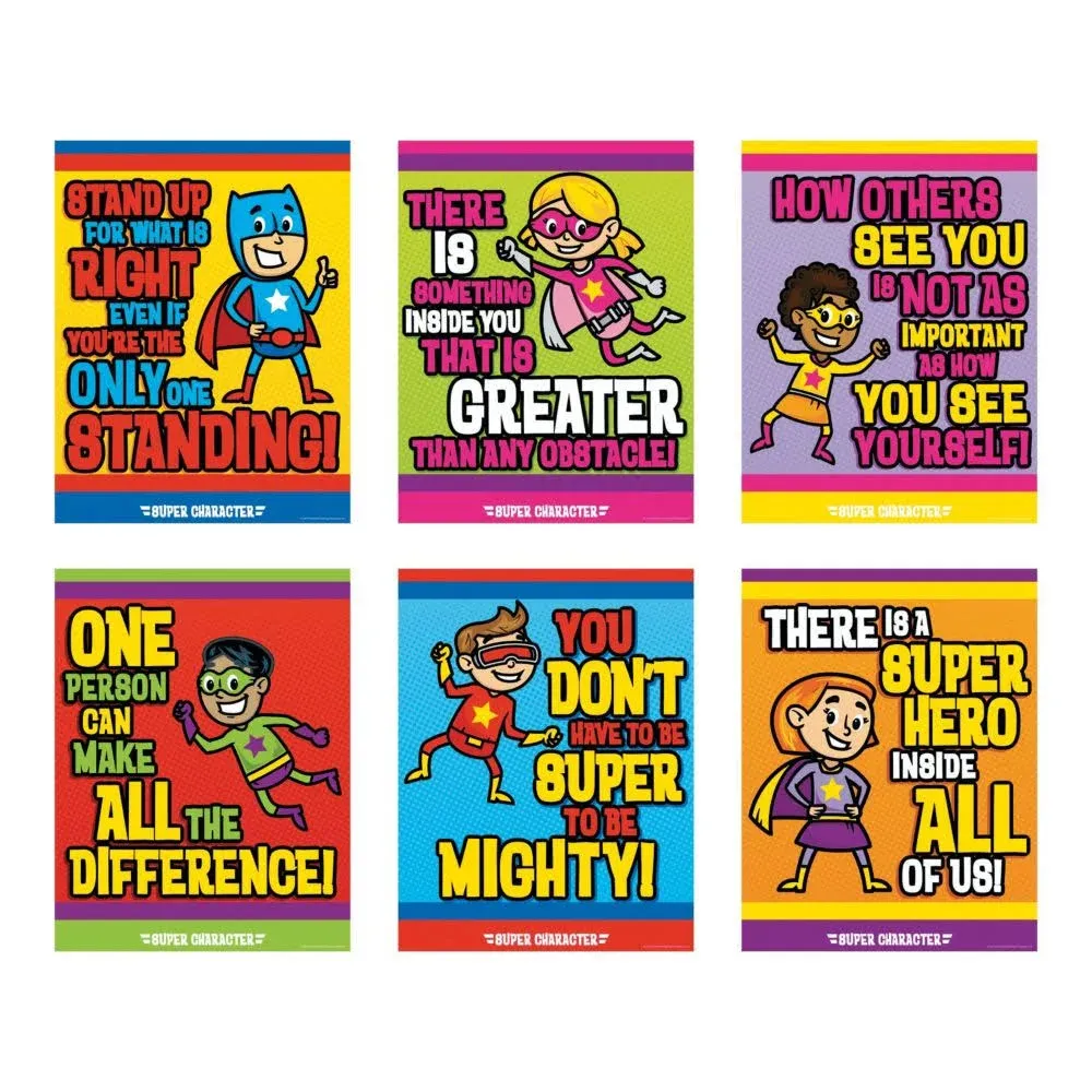 Superhero Character Poster Set, Educational, 6 Pieces