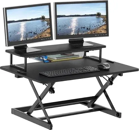 SHW Standing Desk Converter 36-Inch Pneumatic Height Adjustable with Monitor ...