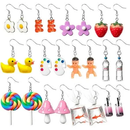 BeYumi 12 Pairs Funny Weird Dangle Earrings Kidcore Indie Y2K Aesthetic Jewelry, Infant Girl's, Size: One size, Grey Type