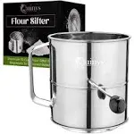 quinys 8 Cup Flour Sifter with Fine Mesh Stainless Steel Rotary Hand Crank and Agitator Wire Loop, Sugar Sifter - Corrosion R