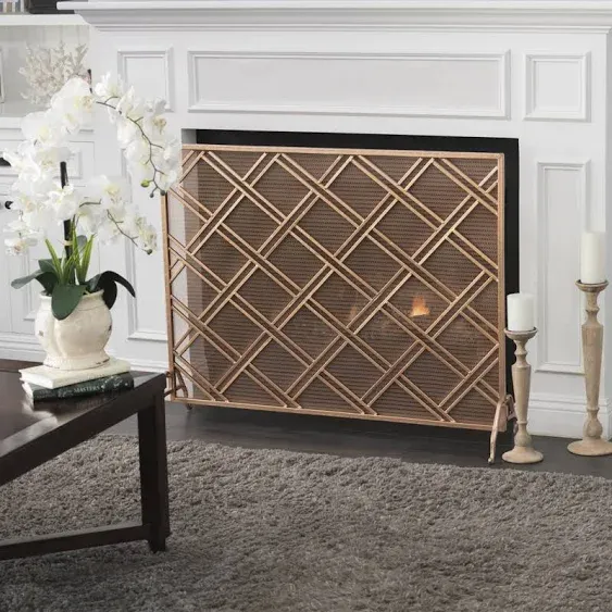 Josette Contemporary Single-Panel Iron Fireplace Screen,