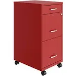 Space Solutions 18in Deep 3 Drawer Mobile Metal File Cabinet Lava Red