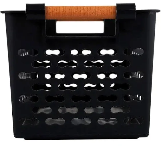 Yesland 6 Pack Plastic Storage Basket, Black Basket Organizer Bin with Handles for Home Office Closet, 6 x 12 x 5 Inches