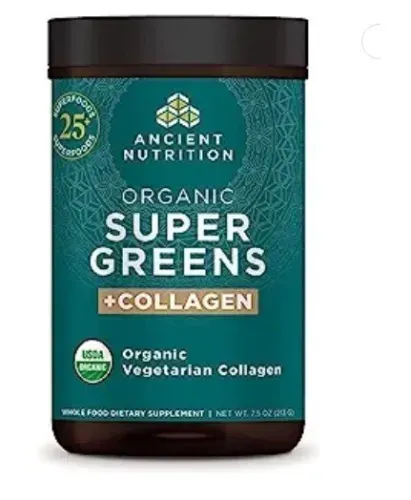 Ancient Nutrition Supergreens Powder, Organic Superfood Powder with Collagen, Made from Real Fruits, Vegetables and Herbs, for Digestive and Energy Support, 25 Servings, 7.5oz