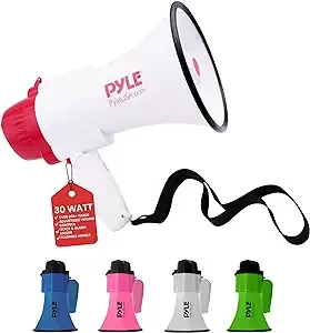 Pyle Megaphone Speaker PA Bullhorn - with Built-in Siren 30 Watt Voice Recorder & 800 Yard Range - Ideal for Football, Soccer, Baseball, Hockey, Basketball, Cheerleading Fans & Coaches - PMP35R