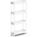 SPACEKEEPER Slim Rolling Storage Cart 4 Tier Organizer Mobile Shelving Black