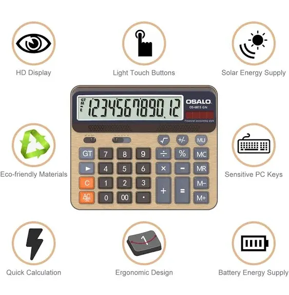 Pendancy Desktop Calculator Extra Large 5-Inch LCD Display 12-Digit Big Number Accounting Calculator with Giant Response Button, Battery