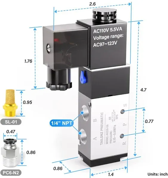 TAILONZ Pneumatic 1/4"NPT Solenoid Valve 4V210-08 AC110V Single Coil Pilot-Operated Electric 2 Position 5 Way Connection Type Junction Box